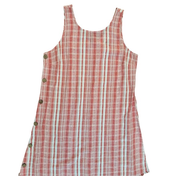 Women's Small Cotton Plaid Casual Raw Hem Sleeveless Mini Striped Vacation Dress - Picture 2 of 4